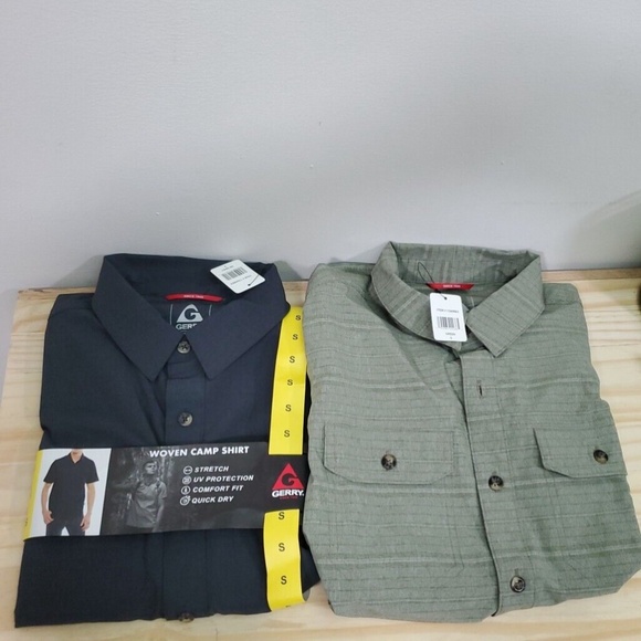 NWT Gerry Woven Camp Shirt Men's, Button Down, Gray & Green size SMALL, x2 - Picture 3 of 5